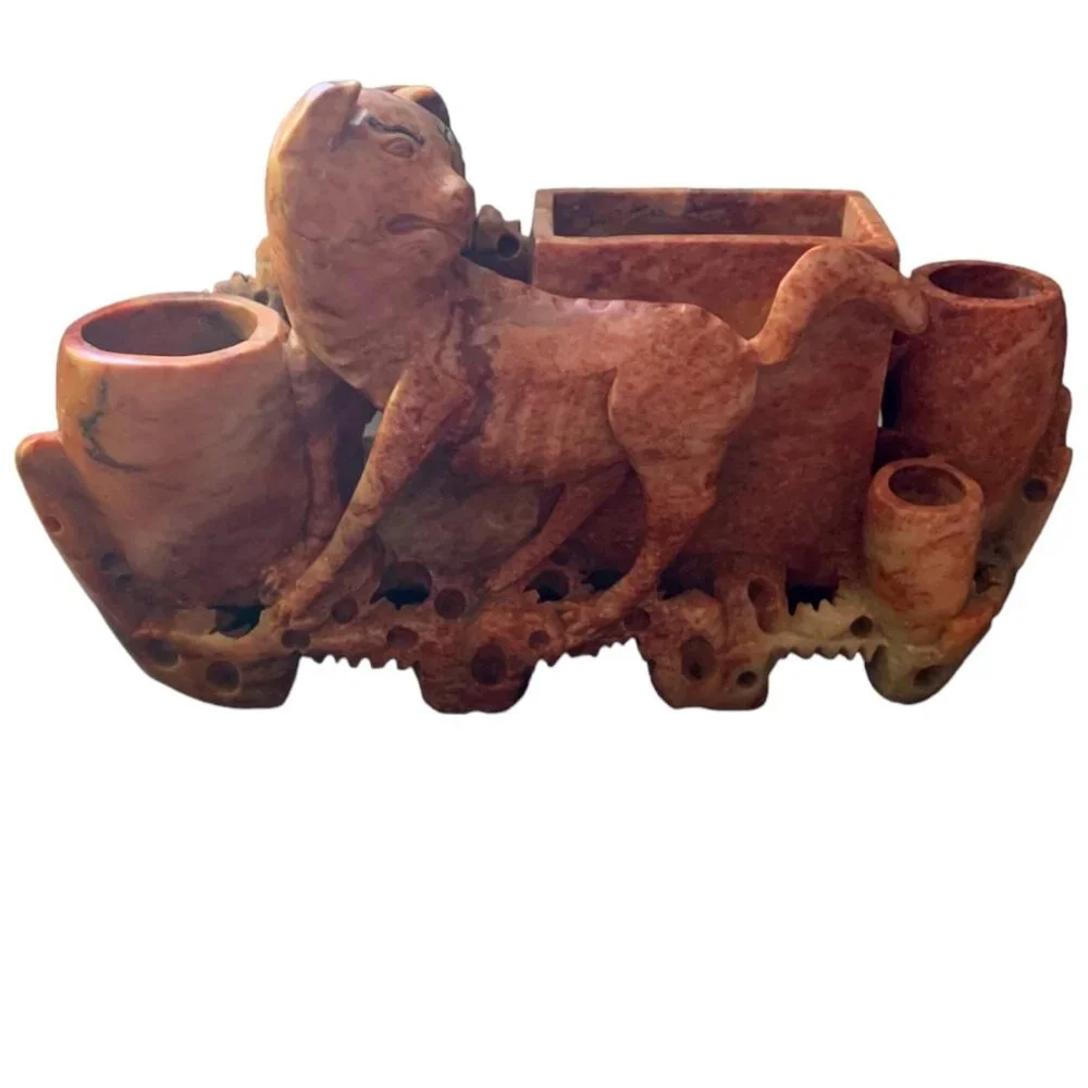 Vintage Chinese Soapstone Brush Holder